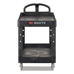 Rubbermaid Commercial BRUTE Heavy-Duty Utility Cart with Lipped Shelves, Plastic, 2 Shelves, 750 lb Capacity, 25.25" x 54" x 39.25", Black (454610BLA)