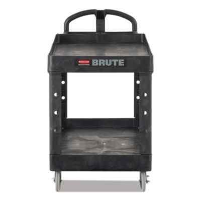 Rubbermaid Commercial BRUTE Heavy-Duty Utility Cart with Lipped Shelves, Plastic, 2 Shelves, 750 lb Capacity, 25.25" x 54" x 39.25", Black (454610BLA)
