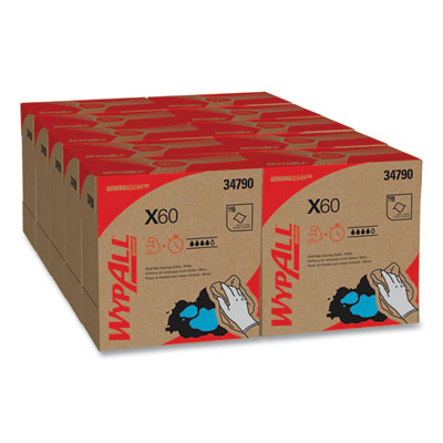 WypAll General Clean X60 Cloths, POP-UP Box, 8.34 x 16.8, White, 118/Box, 10 Boxes/Carton (34790CT)