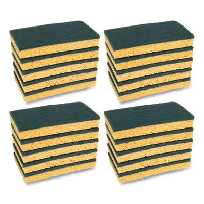 Boardwalk Medium-Duty Scrubbing Sponge, Individually Wrapped, 3.6 x 6.1, 0.75" Thick, Yellow/Green, 20/Carton (174)