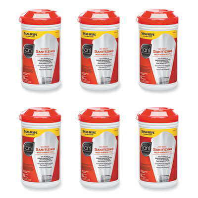 Sani Professional No-Rinse Sanitizing Multi-Surface Wipes, Unscented, White, 95/Container, 6/Carton (P56784)