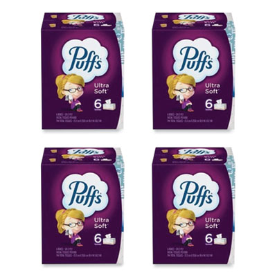 Puffs Ultra Soft Facial Tissue, 2-Ply, White, 124 Sheets/Box, 6 Boxes/Pack, 4 Packs/Carton (35554)