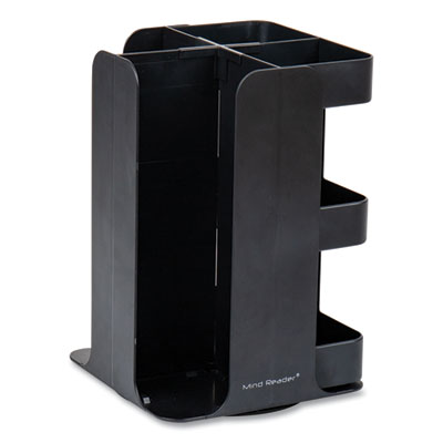 Mind Reader Anchor Collection 8-Compartment Coffee Cup, Lid, and Condiment Carousel Countertop Organizer, 8 x 8 x 12, Black (CUPOSPINBLK)