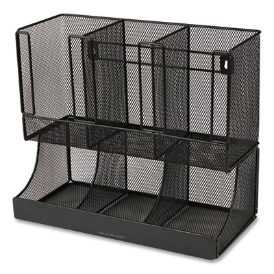 Mind Reader Network Collection 2-Tier 6-Compartment Coffee Cup and Condiment Countertop Organizer, 5 x 13 x 11.5, Black (UPMESHBLK)