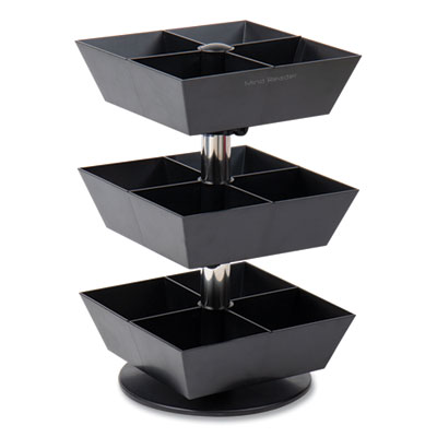 Mind Reader Anchor Collection 3-Tier 12-Compartment Tea and Condiment Carousel Countertop Organizer, 6.75 x 6.75 x 11.5, Black (TEASWIV3TBLK)