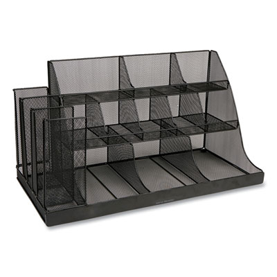 Mind Reader Network Collection 14-Compartment Coffee Cup and Condiment Countertop Organizer, 11.61 x 23.9 x 12.76, Black (CMG2MESHBLK)