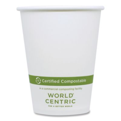 World Centric Paper Hot Cups, 8 oz, White, 1,000/Carton (CUPA8)