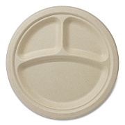 World Centric Fiber Plates, 3-Compartment, Paper, 9" dia, Natural, 1,000/Carton (PLSC9TLFS)