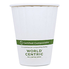 World Centric Double Wall Paper Hot Cups, 8 oz, White, 1,000/Carton (CUPA8D)