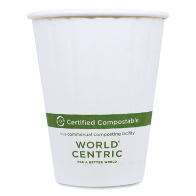 World Centric Double Wall Paper Hot Cups, 8 oz, White, 1,000/Carton (CUPA8D)