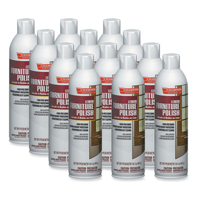 Chase Products Champion Sprayon Furniture Polish, Lemon, 17 oz Aerosol Spray, 12/Carton (5136)