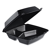 Dart Insulated Foam Hinged Lid Containers, 3 Compartments, 7.96 x 3.2 x 8.36, Black, 200/Carton (85HTB3R)