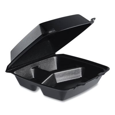Dart Insulated Foam Hinged Lid Containers, 3 Compartments, 7.96 x 3.2 x 8.36, Black, 200/Carton (85HTB3R)