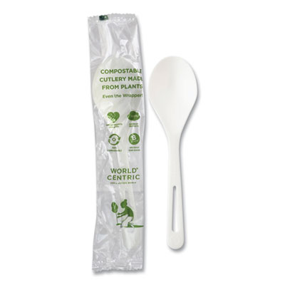 World Centric TPLA Wrapped Cutlery, Soup Spoon, Plastic, Light Beige, 750/Carton (SOPSI)