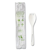 World Centric TPLA Wrapped Cutlery, Spork, Plastic, Light Beige, 750/Carton (RKPSI)