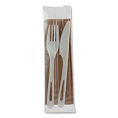 World Centric TPLA Wrapped Cutlery, Fork/Knife/Napkin, Plastic, Light Beige, 500/Carton (ASPSFKN)