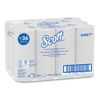 Scott Essential Coreless SRB Bathroom Tissue, Septic Safe, 2-Ply, White, 1,000 Sheets/Roll, 36 Rolls/Carton (04007)