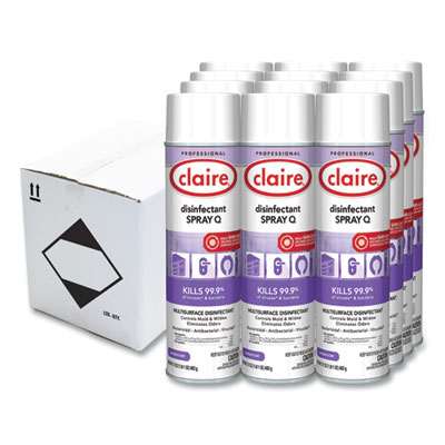 Claire Spray Q Disinfectant. Lavender Scent, 17 oz Aerosol Spray, Dozen (1003)