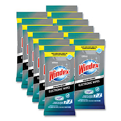 Windex Electronics-Cleaner Wipes, 1-Ply, 7 x 10, Neutral Scent, White, 25/Pack, 12 Packs/Carton (319248)