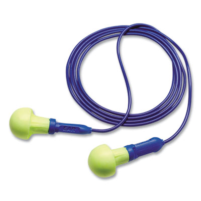 3M E-A-R Push-Ins Single-Use Earplugs, Metal Detectable, Corded, 28 dB NRR, Blue/Yellow, 200 Pairs (3183000)