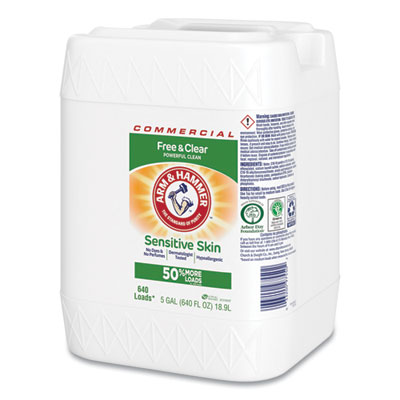 Arm & Hammer HE Compatible Liquid Detergent, Free and Clear/Unscented, 640 Loads, 5 gal Jug (3320097550)