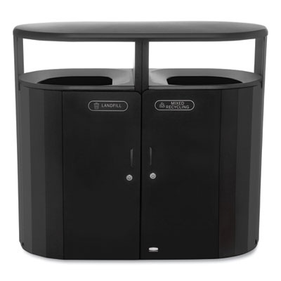 Rubbermaid Commercial RESIST Dual Stream Waste and Recycling Container, 46 gal, Metal, Black (2184980)