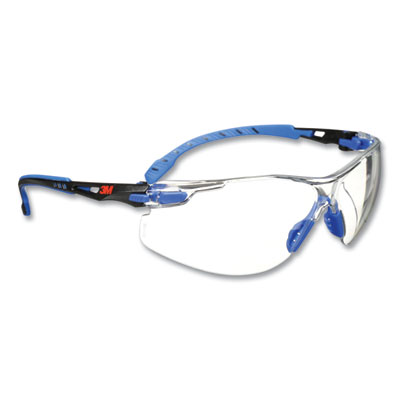 3M Solus 1000 Series Safety Glasses, Frameless, Blue Arms, Clear Single Lens (S1101SGAF)