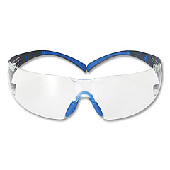 3M SecureFit 400 Protective Eyewear, Frameless, Black/Blue Arms, Clear Single Lens (SF401SGAFBLU)