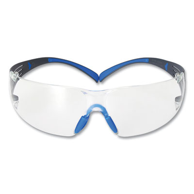 3M SecureFit 400 Protective Eyewear, Frameless, Black/Blue Arms, Clear Single Lens (SF401SGAFBLU)