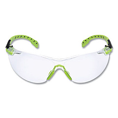 3M Solus 1000 Series Safety Glasses, Frameless, Black/Green Arms, Clear Single Lens (S1201SGAF)