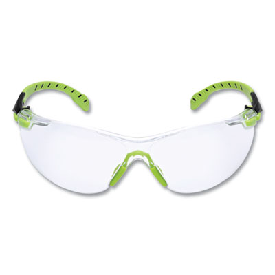 3M Solus 1000 Series Safety Glasses, Frameless, Black/Green Arms, Clear Single Lens (S1201SGAF)