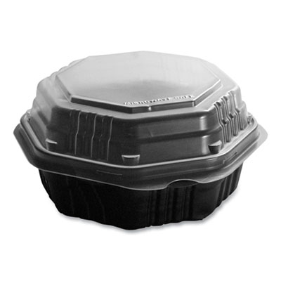 SOLO OctaView Hinged-Lid Hot Food Containers, 6.3 x 3.1 x 1.5, Black/Clear, Plastic, 200/Carton (806011PP94)
