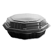SOLO OctaView Hinged-Lid Hot Food Containers, 6.3 x 1.2 x 1.2, Black/Clear, Plastic, 200/Carton (806012PP94)