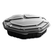 SOLO OctaView Hinged-Lid Hot Food Containers, 3 Compartments, 38 oz, 9.55 x 9.1 x 2.4, Black/Clear, Plastic, 100/Carton (809014PP94)