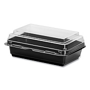 SOLO Creative Carryouts Hinged Plastic Hot Deli Boxes, 28 oz, 7.87 x 5.4 x 3, Black/Clear, 200/Carton (846622PS94)