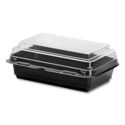 SOLO Creative Carryouts Hinged Plastic Hot Deli Boxes, 28 oz, 7.87 x 5.4 x 3, Black/Clear, 200/Carton (846622PS94)