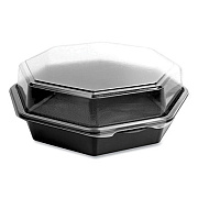 SOLO OctaView Hinged-Lid Cold Food Containers, 42 oz, 9.57 x 9.2 x 3.2, Black/Clear, Plastic, 100/Carton (864612PS94)