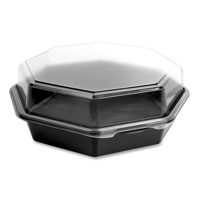 SOLO OctaView Hinged-Lid Cold Food Containers, 42 oz, 9.57 x 9.2 x 3.2, Black/Clear, Plastic, 100/Carton (864612PS94)