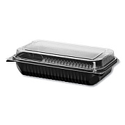 SOLO Hinged-Lid Dinner Box, 64 oz, 11.5 x 8.1 x 3, Black/Clear, Plastic, 100/Carton (919017PM94)