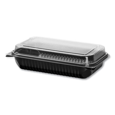 SOLO Hinged-Lid Dinner Box, 64 oz, 11.5 x 8.1 x 3, Black/Clear, Plastic, 100/Carton (919017PM94)