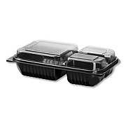 SOLO Hinged-Lid Dinner Box, 3 Compartments, 32 oz, 11.5 x 8.1 x 3, Black/Clear, Plastic, 100/Carton (919019PM94)