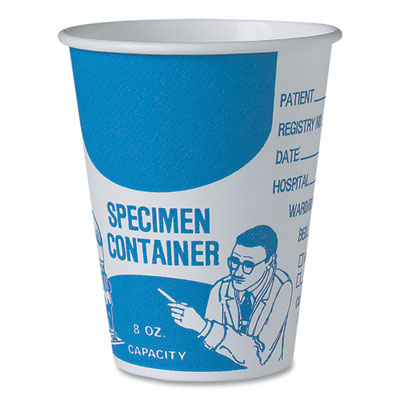 SOLO Paper Specimen Cups, 8 oz, Blue/White, 50/Sleeve, 20 Sleeves/Carton (SC378)