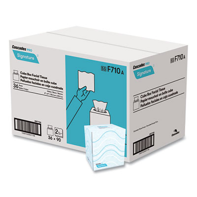 Cascades PRO Signature Facial Tissue, Cube Box, 2-Ply, White, 90 Sheets/Box, 36 Boxes/Carton (F710)