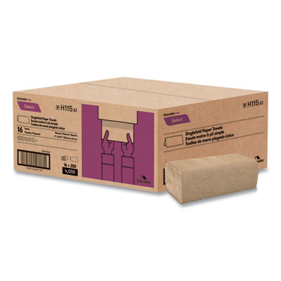 Cascades PRO Select Folded Paper Towels, Single-Fold, 1-Ply, 9 x 9.45, Natural Brown, 250/Pack, 16 Packs/Carton (H115)