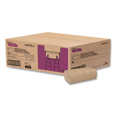 Cascades PRO Select Folded Towels, Multifold, 1-Ply, 9 x 9.45, Natural, 250/Pack, 16 Packs/Carton (H175)