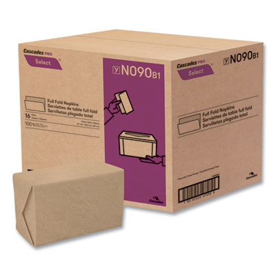Cascades PRO Select Full Fold II Napkins, 1-Ply, 12 x 12, White, 375/Pack, 24/Carton (N090)