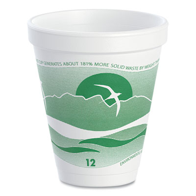 Dart Horizon Hot/Cold Foam Drinking Cups, 12 oz, White/Green, 25/Bag, 40 Bags/Carton (12J16H)