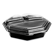 SOLO OctaView Hinged-Lid Cold Food Containers, 3 Compartments, 36 oz, 9.57 x 9.2 x 2.4, Black/Clear, Plastic, 100/Carton (864628PS94)