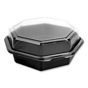 SOLO OctaView Hinged-Lid Cold Food Containers, 28 oz, 7.94 x 7.5 x 3.2, Black/Clear, Plastic, 100/Carton (865612PS94)