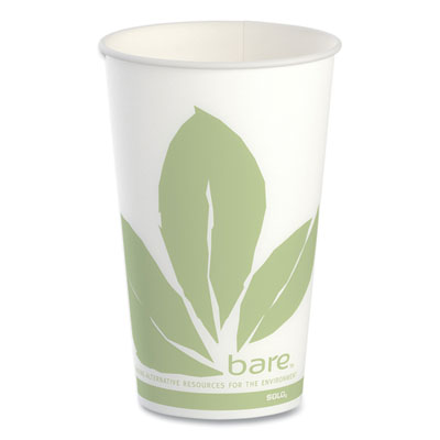 SOLO Bare Eco-Forward Paper Cold Cups, ProPlanet Seal, 16 oz, Green/White, 100/Sleeve, 10 Sleeves/Carton (RW16BBD110CT)